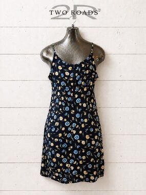TWO ROADS Navy Floral Slip Dress Size 9  run small Blue Yellow White